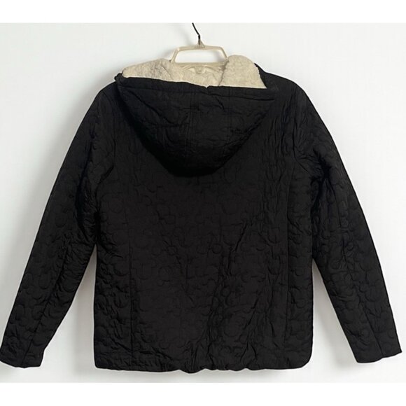 Disney Parks Jacket Womens Small Black Sherpa Lined Mickey Mouse Hooded Puffer - Picture 2 of 8